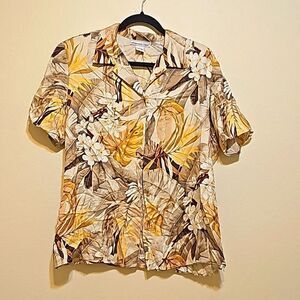 Anna and Frank, silk,  tan and gold Flowers Print. Size large